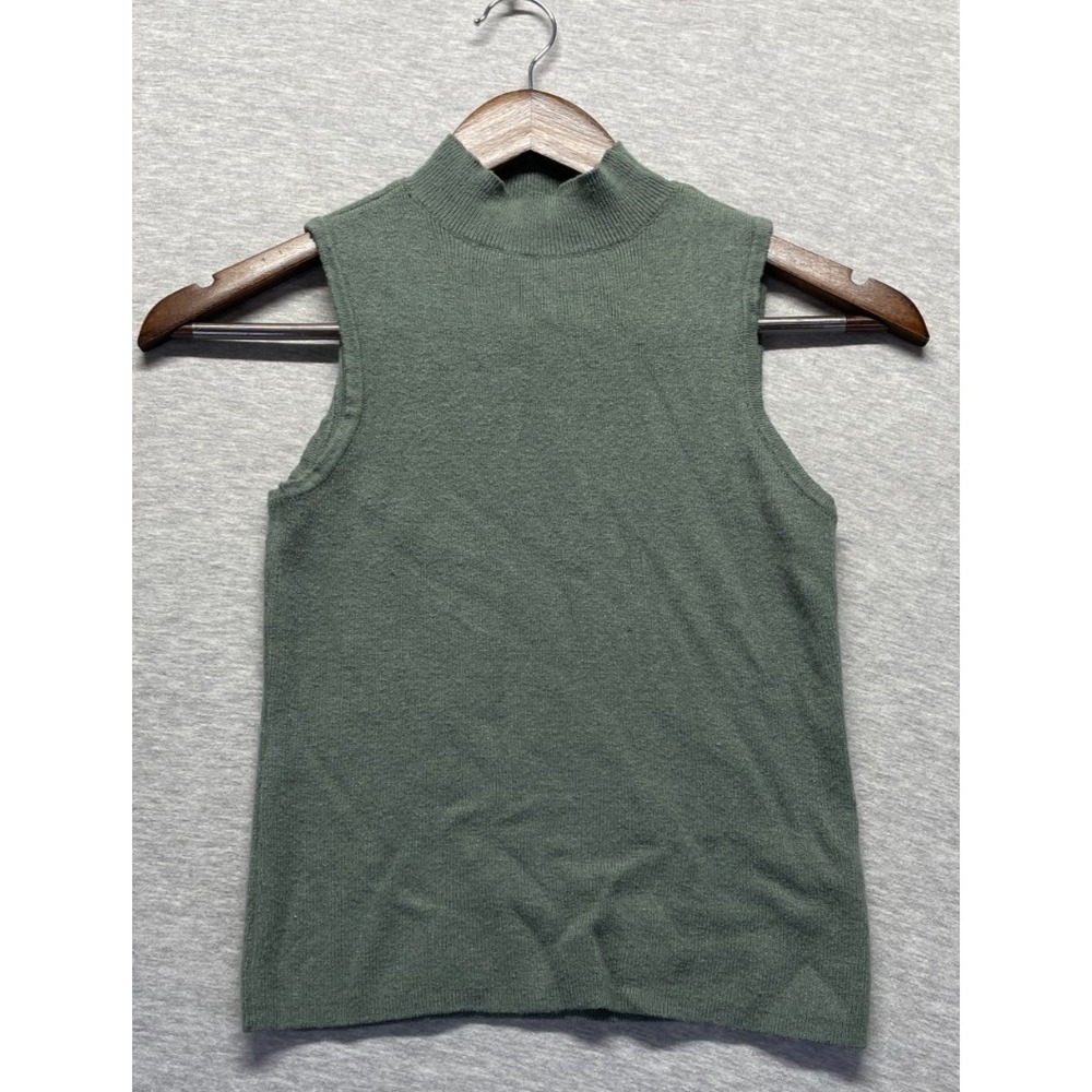 Nine West Sweater Womens XS Sega Green Viscose Tight Knit Sleeveless Mock Neck